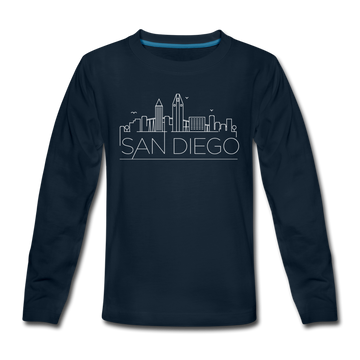 San Diego, California Youth Long Sleeve Shirt - Skyline Youth Long Sleeve San Diego Tee - deep navy