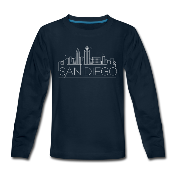 San Diego, California Youth Long Sleeve Shirt - Skyline Youth Long Sleeve San Diego Tee - deep navy