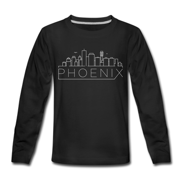Phoenix, Arizona Youth Long Sleeve Shirt - Skyline Youth Long Sleeve Phoenix Tee - black