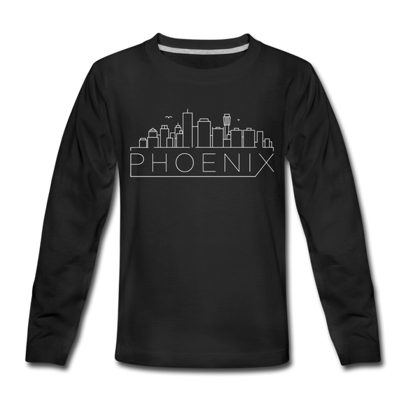 Phoenix, Arizona Youth Long Sleeve Shirt - Skyline Youth Long Sleeve Phoenix Tee - black