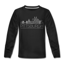 Pittsburgh, Pennsylvania Youth Long Sleeve Shirt - Skyline Youth Long Sleeve Pittsburgh Tee - black
