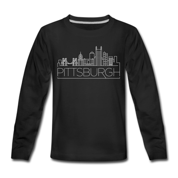 Pittsburgh, Pennsylvania Youth Long Sleeve Shirt - Skyline Youth Long Sleeve Pittsburgh Tee - black
