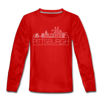 Pittsburgh, Pennsylvania Youth Long Sleeve Shirt - Skyline Youth Long Sleeve Pittsburgh Tee - red