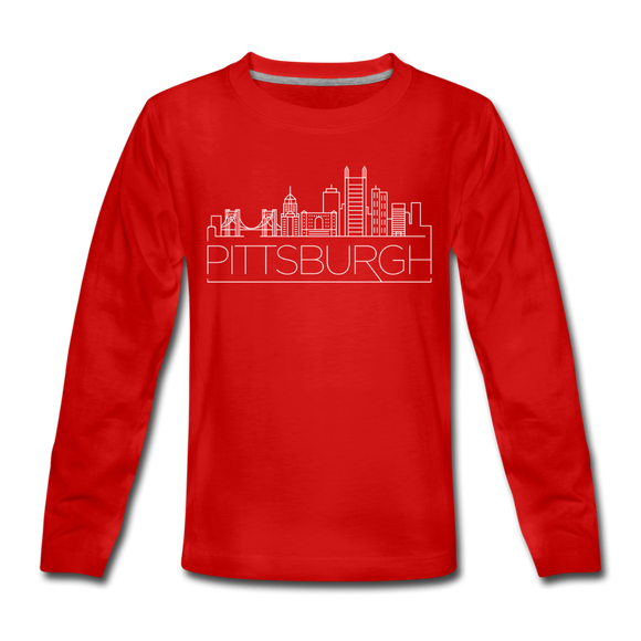 Pittsburgh, Pennsylvania Youth Long Sleeve Shirt - Skyline Youth Long Sleeve Pittsburgh Tee - red