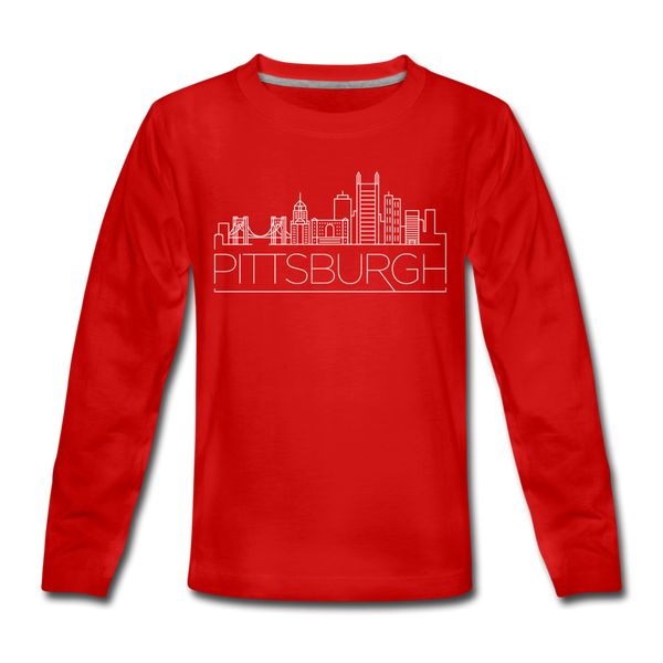 Pittsburgh, Pennsylvania Youth Long Sleeve Shirt - Skyline Youth Long Sleeve Pittsburgh Tee - red