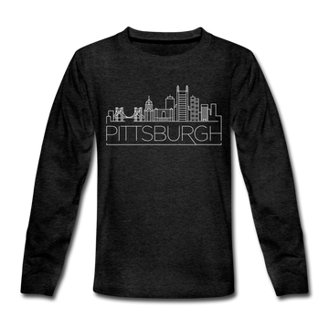 Pittsburgh, Pennsylvania Youth Long Sleeve Shirt - Skyline Youth Long Sleeve Pittsburgh Tee - charcoal gray