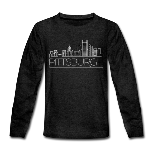 Pittsburgh, Pennsylvania Youth Long Sleeve Shirt - Skyline Youth Long Sleeve Pittsburgh Tee - charcoal gray