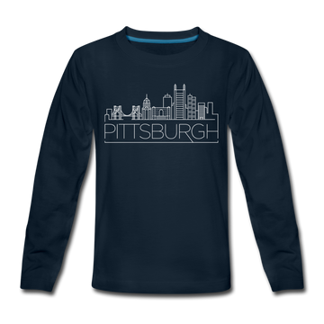 Pittsburgh, Pennsylvania Youth Long Sleeve Shirt - Skyline Youth Long Sleeve Pittsburgh Tee - deep navy