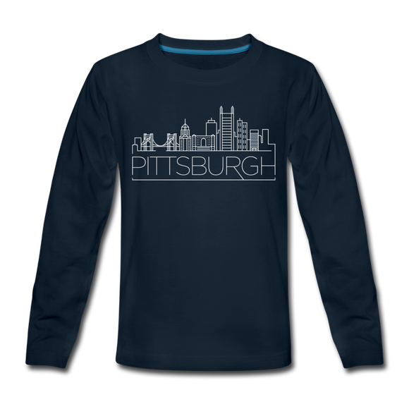 Pittsburgh, Pennsylvania Youth Long Sleeve Shirt - Skyline Youth Long Sleeve Pittsburgh Tee - deep navy