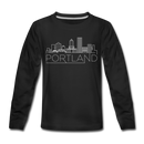 Portland, Oregon Youth Long Sleeve Shirt - Skyline Youth Long Sleeve Portland Tee - black