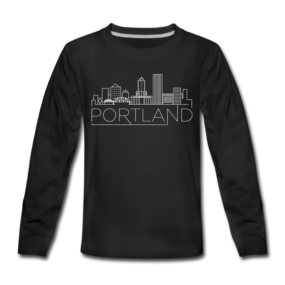 Portland, Oregon Youth Long Sleeve Shirt - Skyline Youth Long Sleeve Portland Tee - black