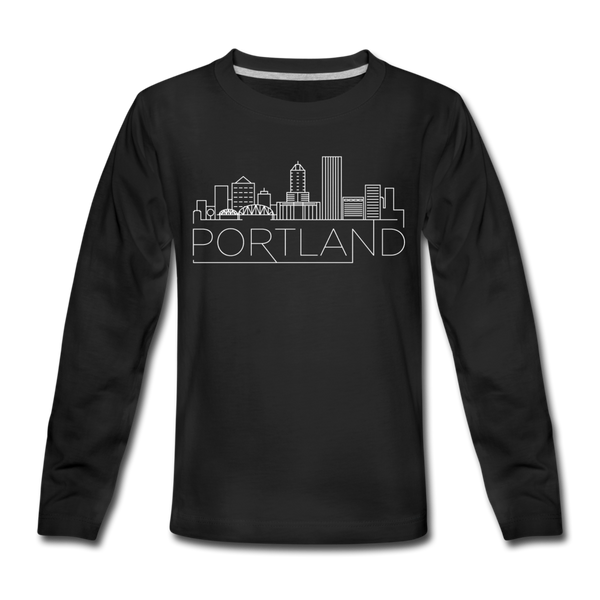 Portland, Oregon Youth Long Sleeve Shirt - Skyline Youth Long Sleeve Portland Tee - black
