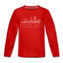 Portland, Oregon Youth Long Sleeve Shirt - Skyline Youth Long Sleeve Portland Tee - red