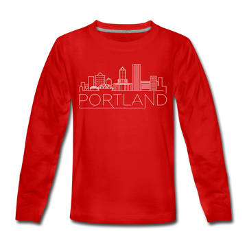 Portland, Oregon Youth Long Sleeve Shirt - Skyline Youth Long Sleeve Portland Tee - red