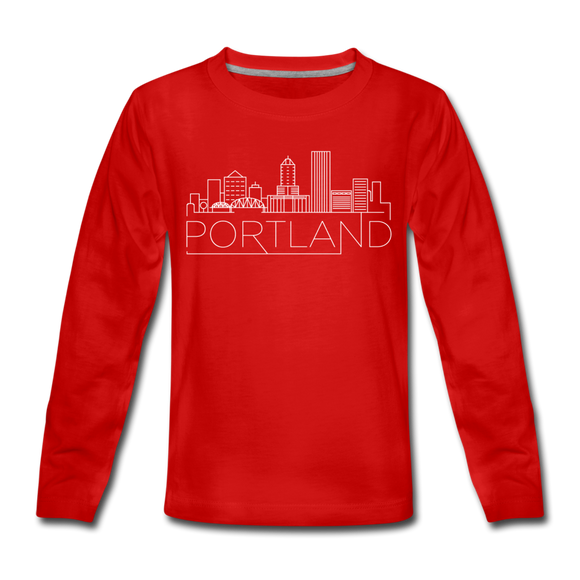 Portland, Oregon Youth Long Sleeve Shirt - Skyline Youth Long Sleeve Portland Tee - red