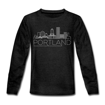 Portland, Oregon Youth Long Sleeve Shirt - Skyline Youth Long Sleeve Portland Tee - charcoal gray