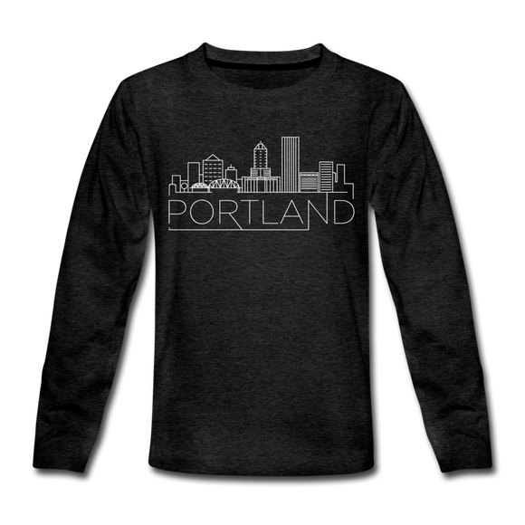 Portland, Oregon Youth Long Sleeve Shirt - Skyline Youth Long Sleeve Portland Tee - charcoal gray