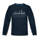 Portland, Oregon Youth Long Sleeve Shirt - Skyline Youth Long Sleeve Portland Tee - deep navy