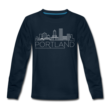 Portland, Oregon Youth Long Sleeve Shirt - Skyline Youth Long Sleeve Portland Tee - deep navy