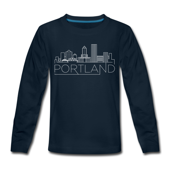 Portland, Oregon Youth Long Sleeve Shirt - Skyline Youth Long Sleeve Portland Tee - deep navy