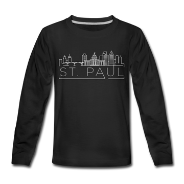 Saint Paul, Minnesota Youth Long Sleeve Shirt - Skyline Youth Long Sleeve Saint Paul Tee - black