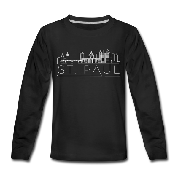Saint Paul, Minnesota Youth Long Sleeve Shirt - Skyline Youth Long Sleeve Saint Paul Tee - black