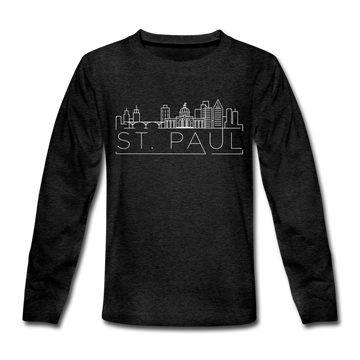 Saint Paul, Minnesota Youth Long Sleeve Shirt - Skyline Youth Long Sleeve Saint Paul Tee - charcoal gray