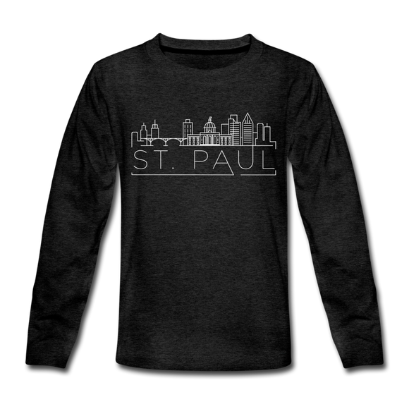 Saint Paul, Minnesota Youth Long Sleeve Shirt - Skyline Youth Long Sleeve Saint Paul Tee - charcoal gray