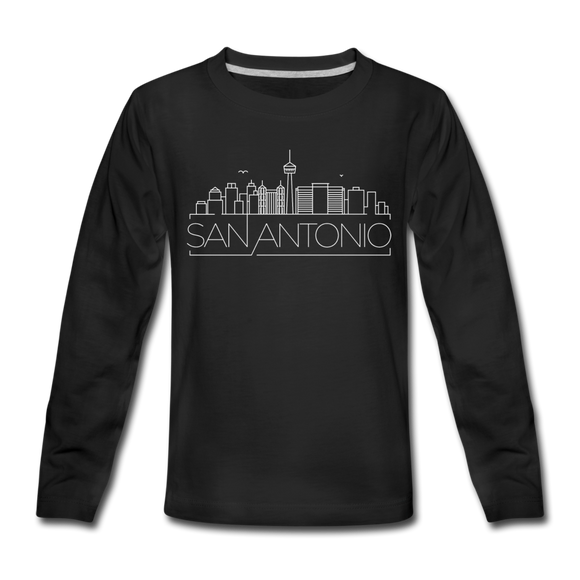 San Antonio, Texas Youth Long Sleeve Shirt - Skyline Youth Long Sleeve San Antonio Tee - black