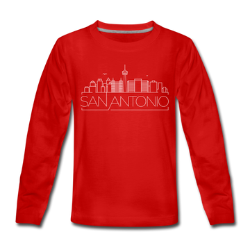 San Antonio, Texas Youth Long Sleeve Shirt - Skyline Youth Long Sleeve San Antonio Tee - red