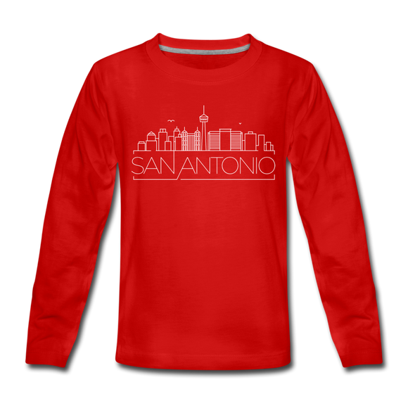 San Antonio, Texas Youth Long Sleeve Shirt - Skyline Youth Long Sleeve San Antonio Tee - red