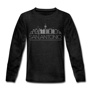 San Antonio, Texas Youth Long Sleeve Shirt - Skyline Youth Long Sleeve San Antonio Tee - charcoal gray