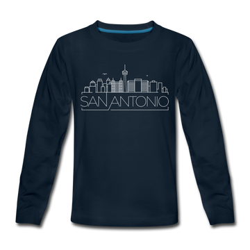San Antonio, Texas Youth Long Sleeve Shirt - Skyline Youth Long Sleeve San Antonio Tee - deep navy