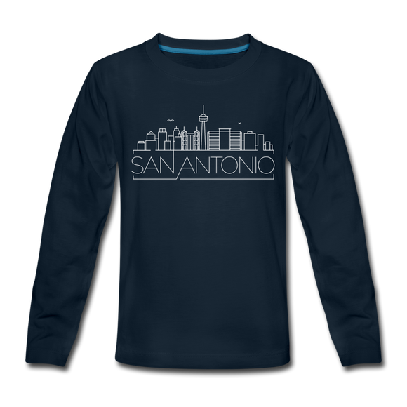 San Antonio, Texas Youth Long Sleeve Shirt - Skyline Youth Long Sleeve San Antonio Tee - deep navy