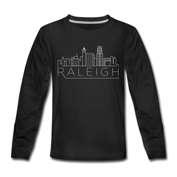Raleigh, North Carolina Youth Long Sleeve Shirt - Skyline Youth Long Sleeve Raleigh Tee - black