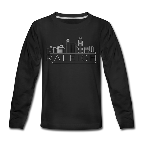 Raleigh, North Carolina Youth Long Sleeve Shirt - Skyline Youth Long Sleeve Raleigh Tee - black
