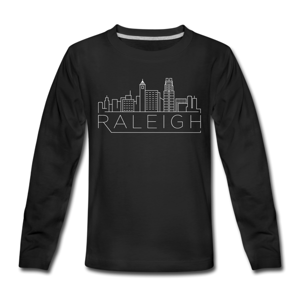 Raleigh, North Carolina Youth Long Sleeve Shirt - Skyline Youth Long Sleeve Raleigh Tee - black