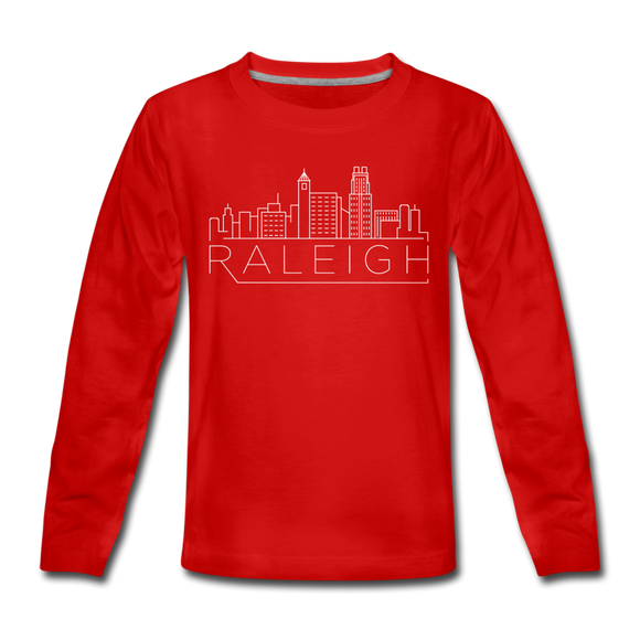 Raleigh, North Carolina Youth Long Sleeve Shirt - Skyline Youth Long Sleeve Raleigh Tee - red