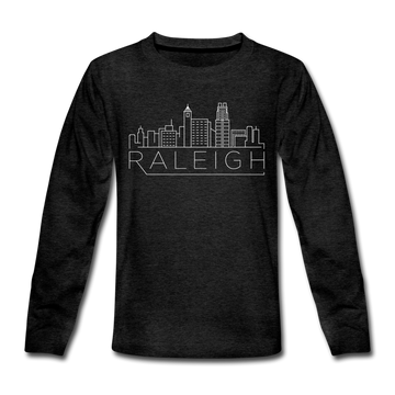 Raleigh, North Carolina Youth Long Sleeve Shirt - Skyline Youth Long Sleeve Raleigh Tee - charcoal gray