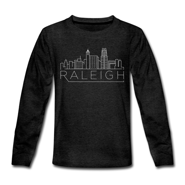 Raleigh, North Carolina Youth Long Sleeve Shirt - Skyline Youth Long Sleeve Raleigh Tee - charcoal gray