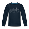 Raleigh, North Carolina Youth Long Sleeve Shirt - Skyline Youth Long Sleeve Raleigh Tee - deep navy