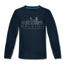Raleigh, North Carolina Youth Long Sleeve Shirt - Skyline Youth Long Sleeve Raleigh Tee - deep navy