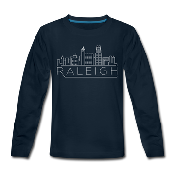 Raleigh, North Carolina Youth Long Sleeve Shirt - Skyline Youth Long Sleeve Raleigh Tee - deep navy