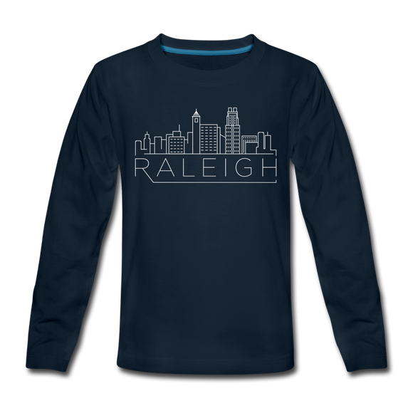 Raleigh, North Carolina Youth Long Sleeve Shirt - Skyline Youth Long Sleeve Raleigh Tee - deep navy