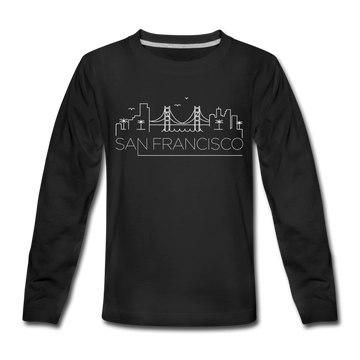 San Francisco, California Youth Long Sleeve Shirt - Skyline Youth Long Sleeve San Francisco Tee - black