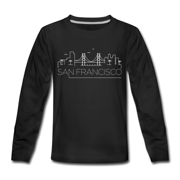 San Francisco, California Youth Long Sleeve Shirt - Skyline Youth Long Sleeve San Francisco Tee - black
