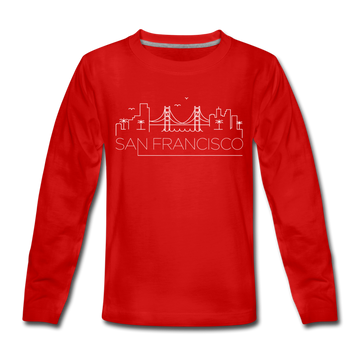 San Francisco, California Youth Long Sleeve Shirt - Skyline Youth Long Sleeve San Francisco Tee - red