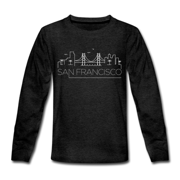 San Francisco, California Youth Long Sleeve Shirt - Skyline Youth Long Sleeve San Francisco Tee - charcoal gray