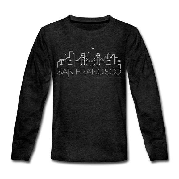 San Francisco, California Youth Long Sleeve Shirt - Skyline Youth Long Sleeve San Francisco Tee - charcoal gray