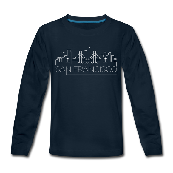 San Francisco, California Youth Long Sleeve Shirt - Skyline Youth Long Sleeve San Francisco Tee - deep navy